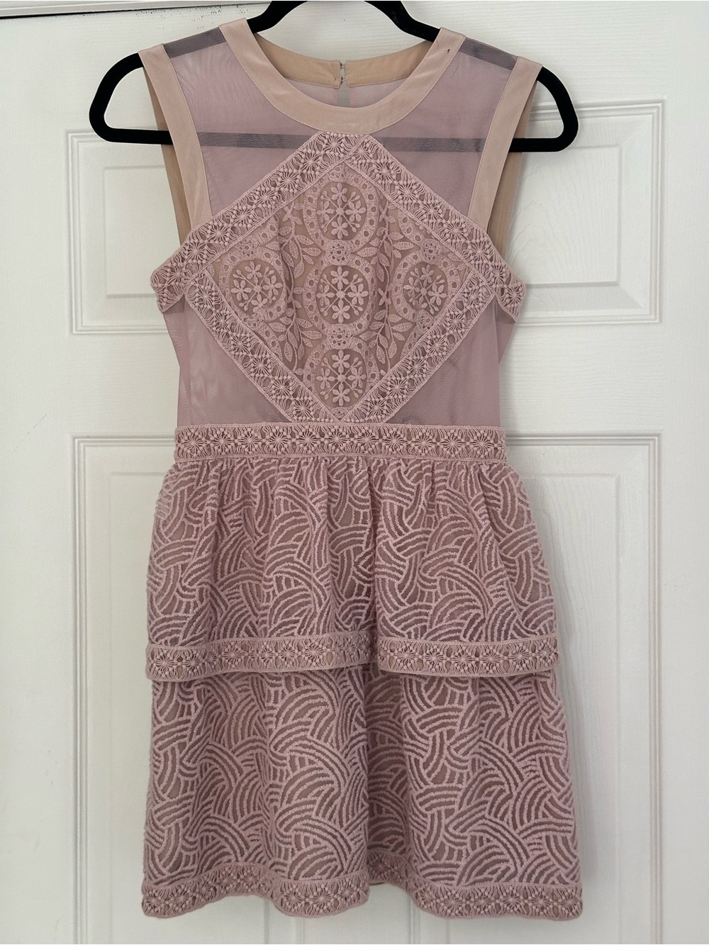 BCBGMaxAzria Blush Lace & Mesh Mini Dress